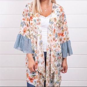 🔥B1G1 NWT Mystree Floral Polka Dot Chiffon OpenLong Kimono Duster large